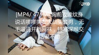 [MP4/ 475M] 胸前玫瑰纹身说话嗲嗲美女大战头套男，无毛逼逼开档网袜，特写深喉交活很不错